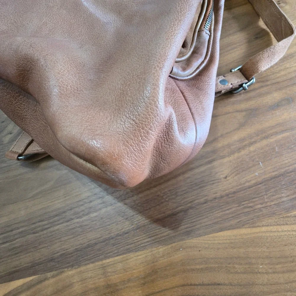 We The Free Free People Leather Sling Backpack Women Tan Brown Boho Triangle Bag